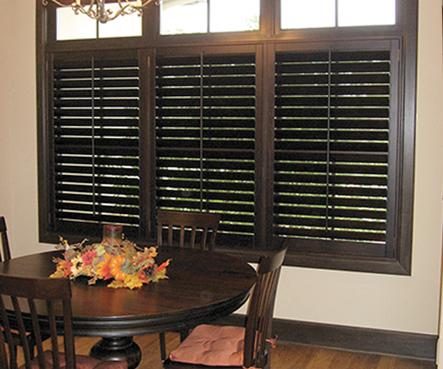 black shutters tilt rod austin window fashions