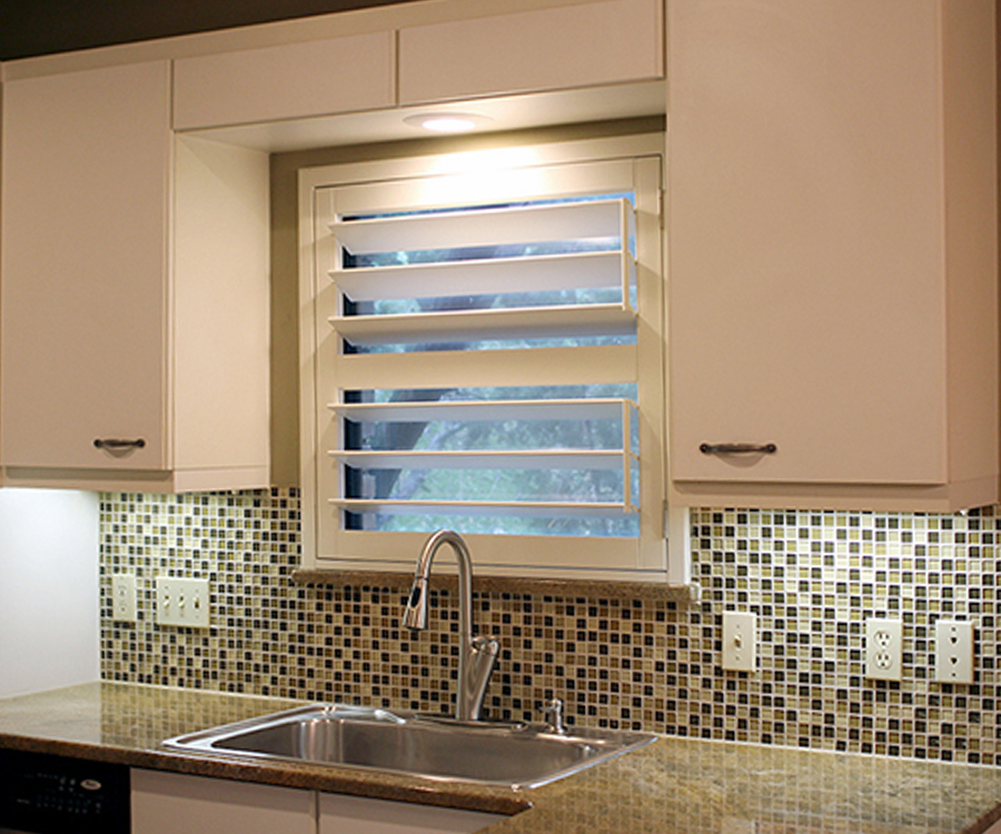 kitchen white shutters with tilt rod Austin