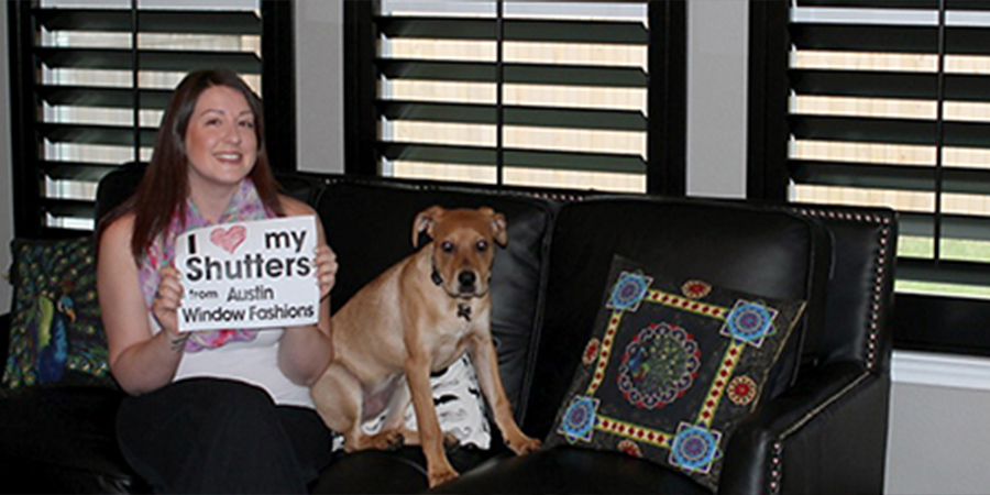 living room black plantation shutters Austin window fashions