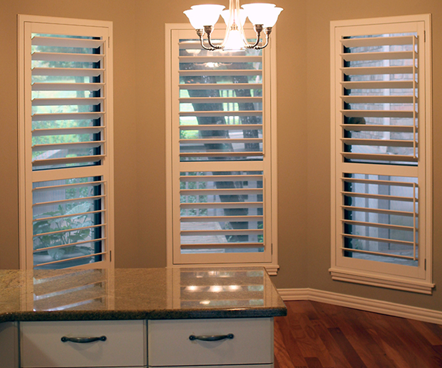 white kitchen plantation shutters Austin