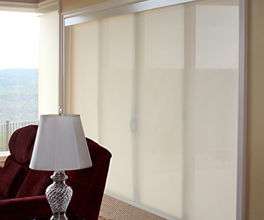 wide roller shades cover glass doors