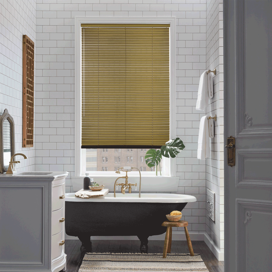 gold metal blinds bathroom design ideas Hunter Douglas Austin 78758