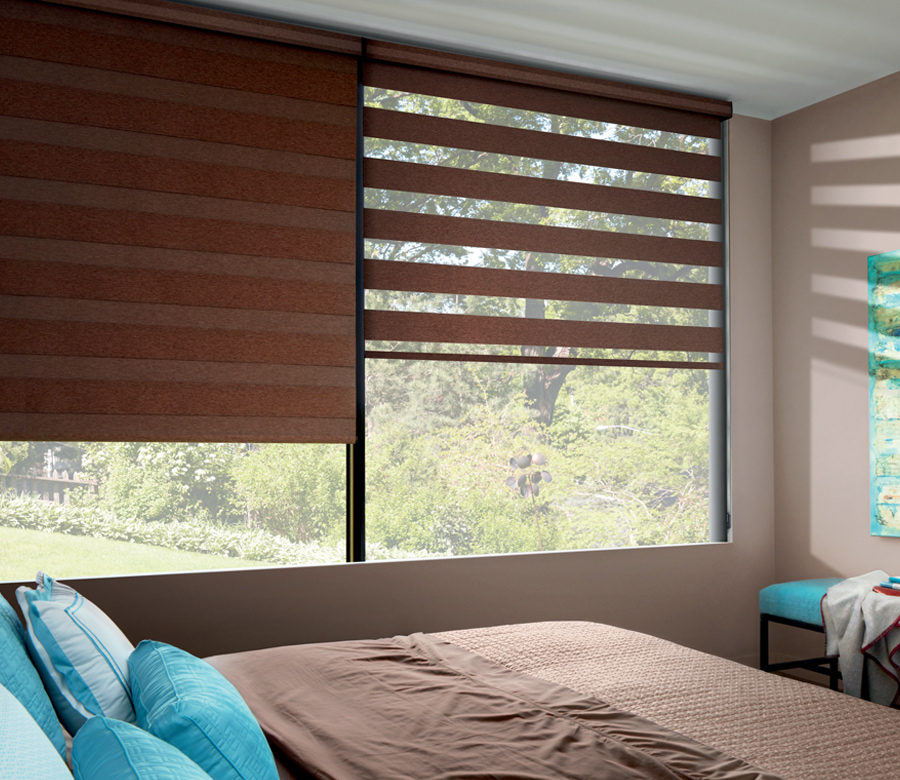 Hunter Douglas designer banded shades with room darkening blinds Austin TX