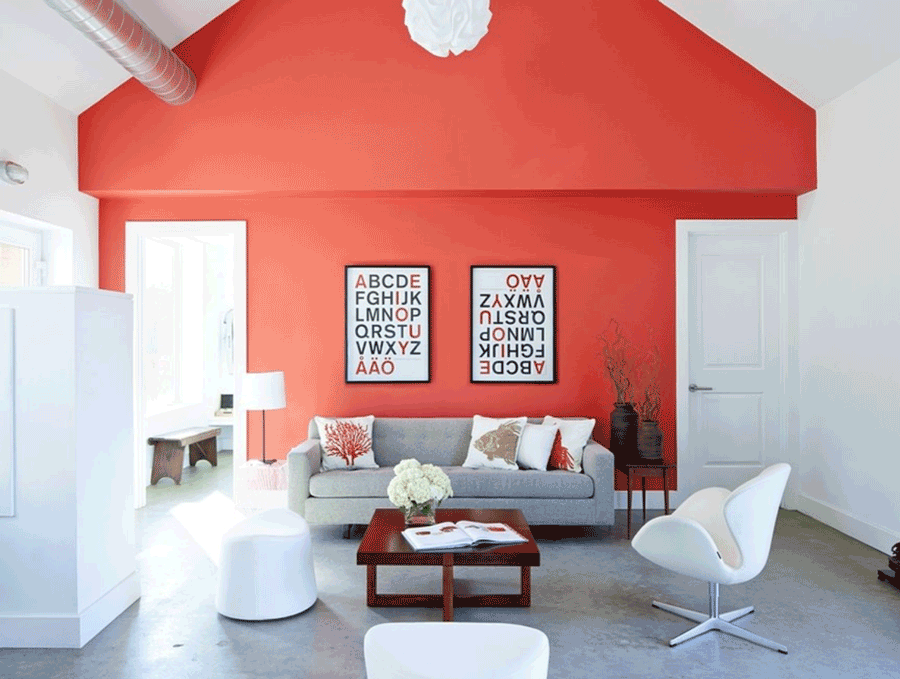 living coral accent wall design ideas Hunter Douglas Austin 78758