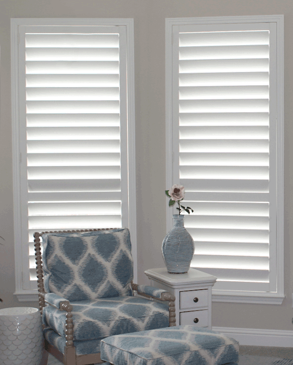 white shutters in living room in Austin TX