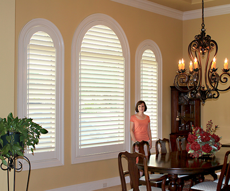 wood plantation shutters dining room Hunter Douglas Austin 78758