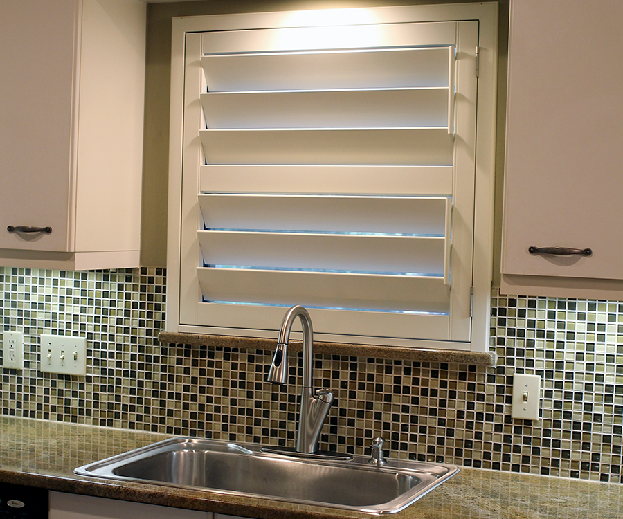 white kitchen plantation shutter Hunter Douglas Austin 78758