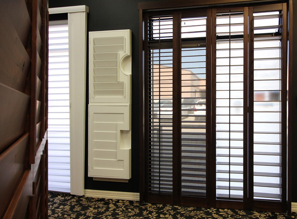 full size displays of custom wood plantation shutters austin tx