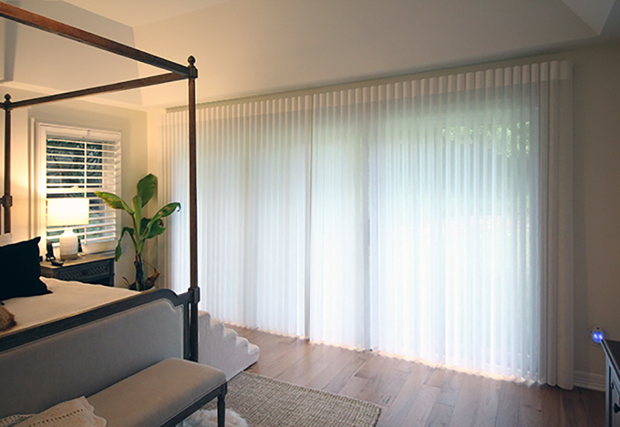 bedroom sliding door luminette sheer shades Hunter Douglas Austin 78758