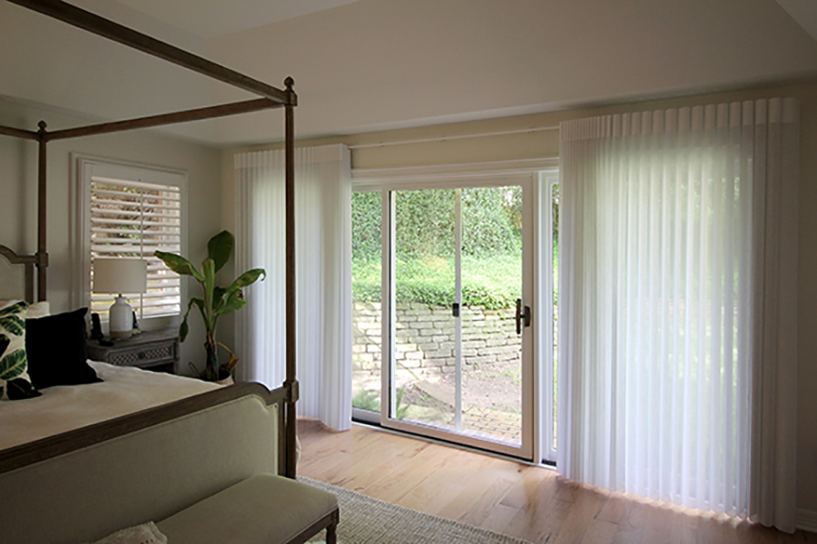 bedroom sliding door luminette sheer shades Hunter Douglas Austin 78758