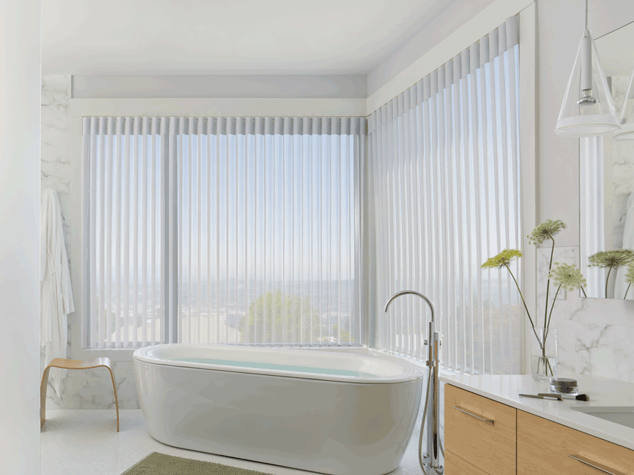 bathroom luminette sheer shades for floor to ceiling windows Hunter Douglas Austin 78758