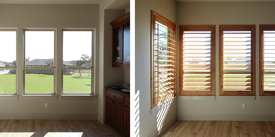 Before and After Knotty Alder Shutters Leander 78641