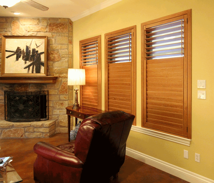 Split tilt plantation shutters.