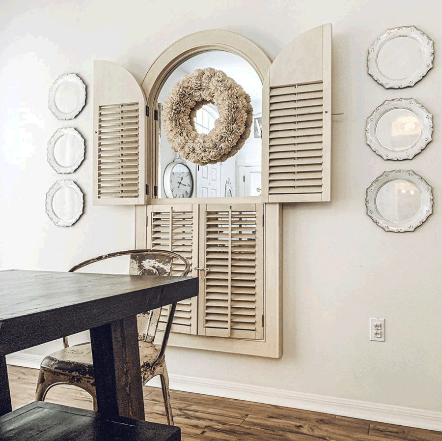 dining room white decor accent wall shutters mirrors style statements