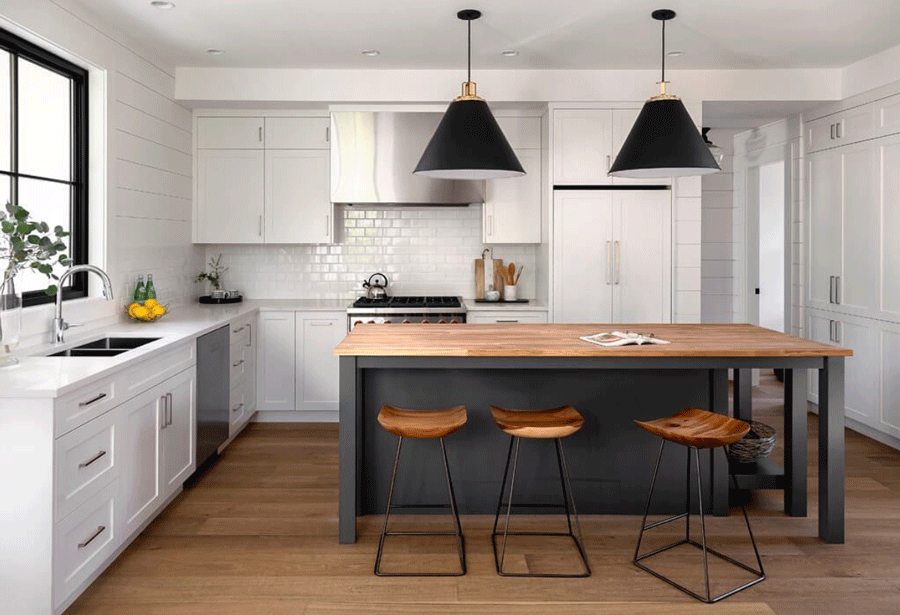 black light pendants in contemporary kitchen