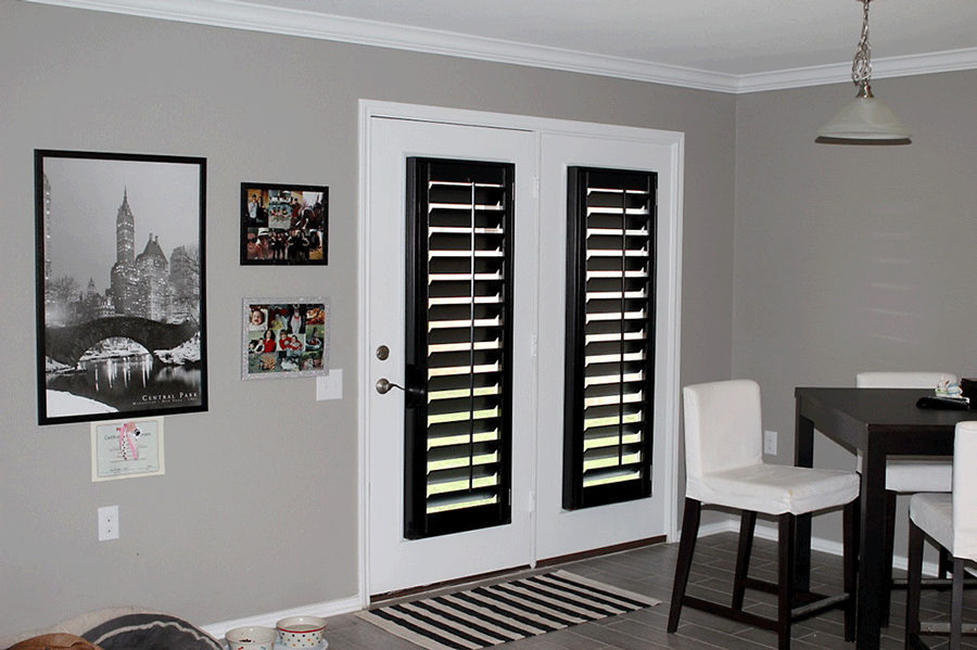 black french door shutters on white french doors Austin TX