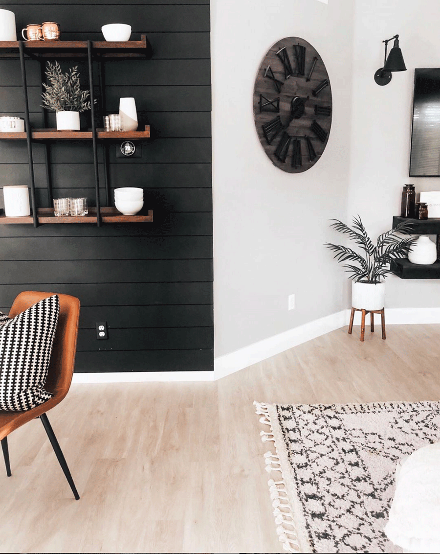 black shiplap accent wall