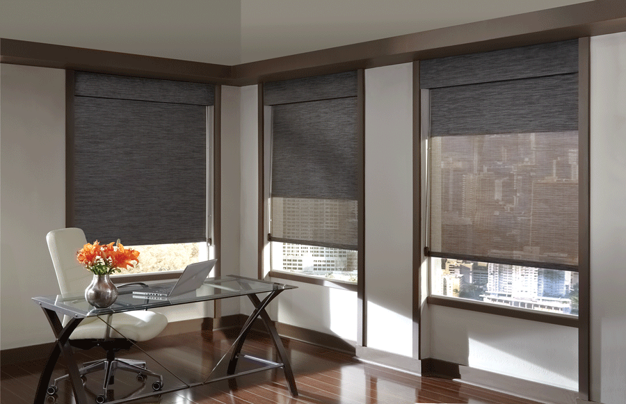 Add black dual roller shades into your home office.