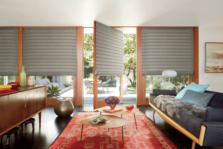 Vignette Modern Roman Shades on rotating doors.