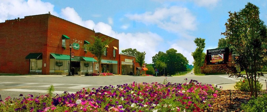 Storefronts of locally made businesses in Bessemer City, North Carolina.