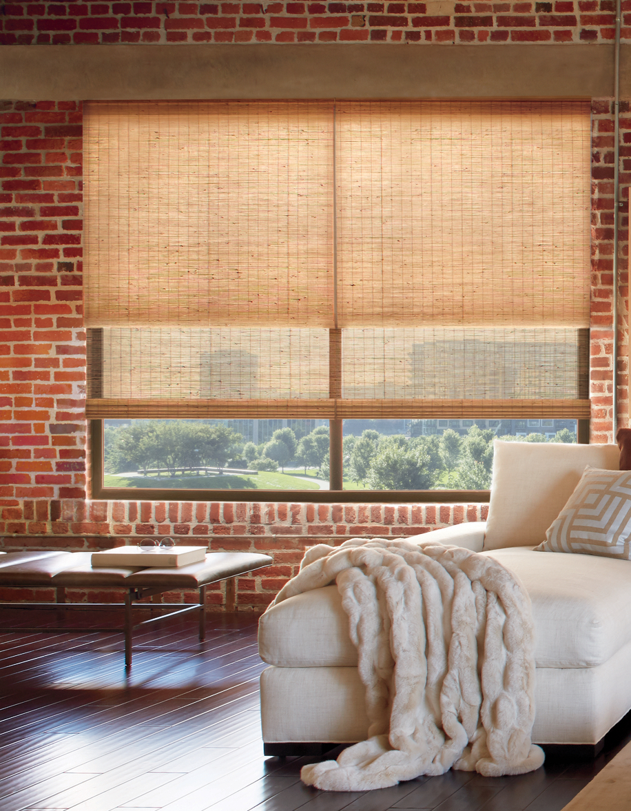 Loft with dual woven shades, Austin, Texas.