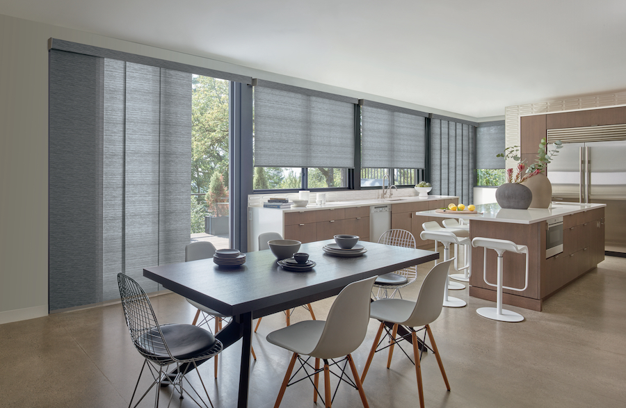 Stormy gray shades in modern kitchen, Austin, TX.