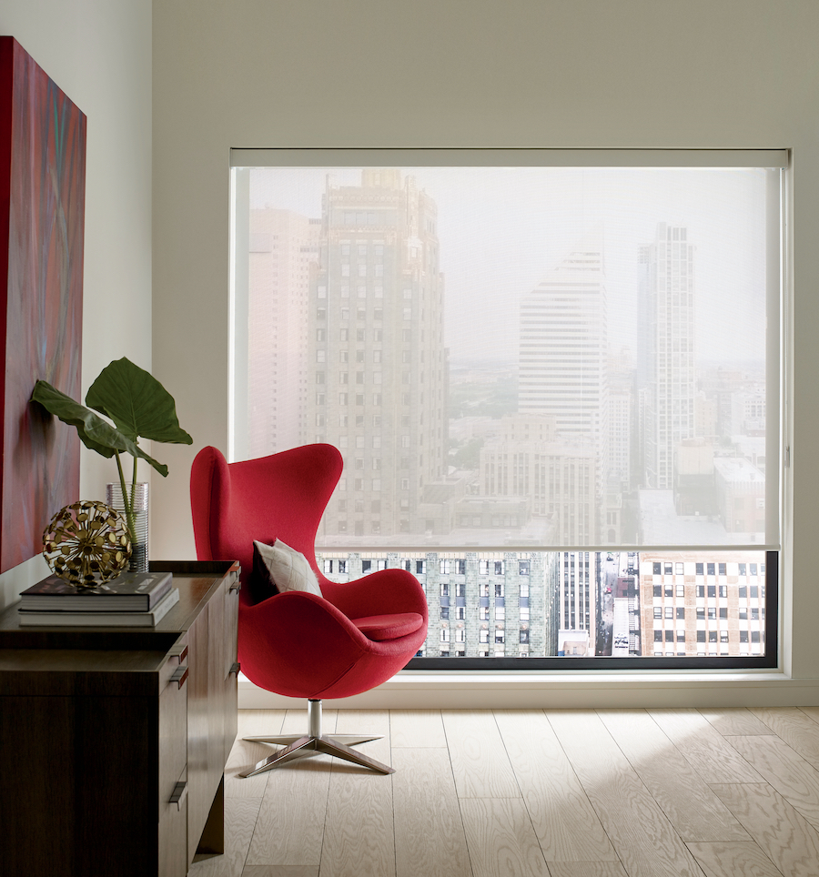 10% opacity on screen shades by Hunter Douglas.