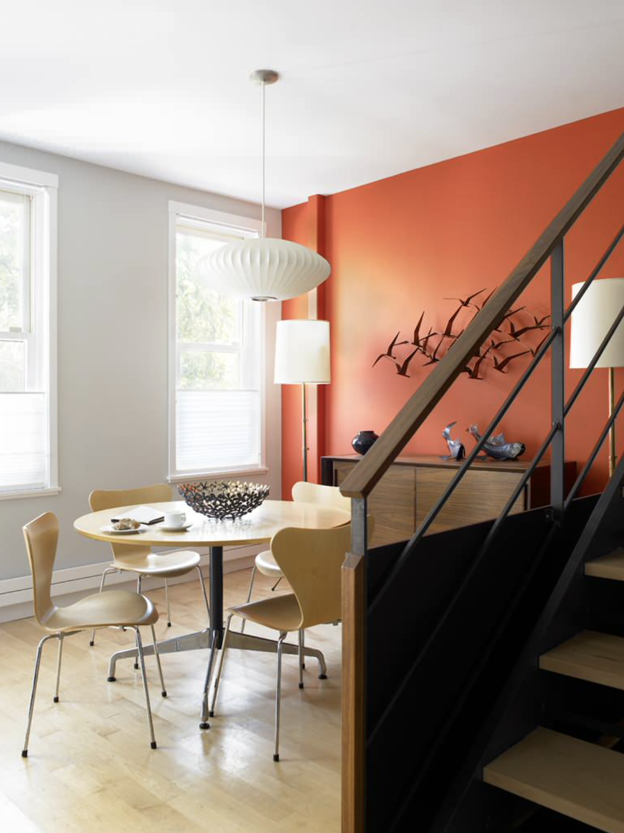 Dining room with pop of color, Austin, TX.