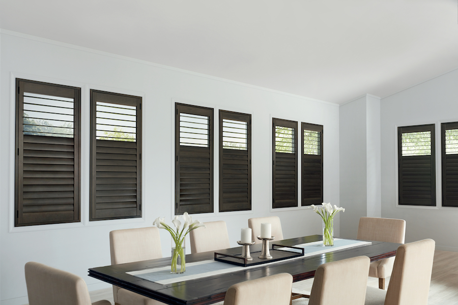 plantation shutters split tilt in Austin TX dining room