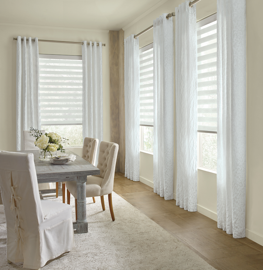 White Draperies Shades Dining Room Window Treatments Austin Window Fashions 