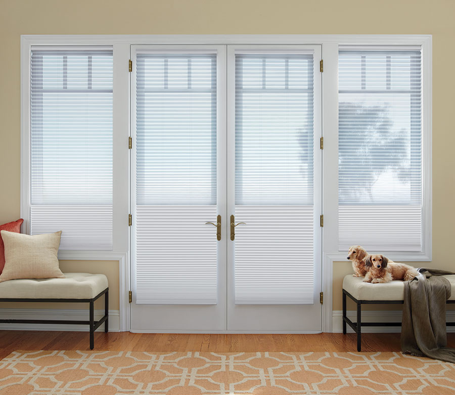 honeycomb shades on french doors with dual light control