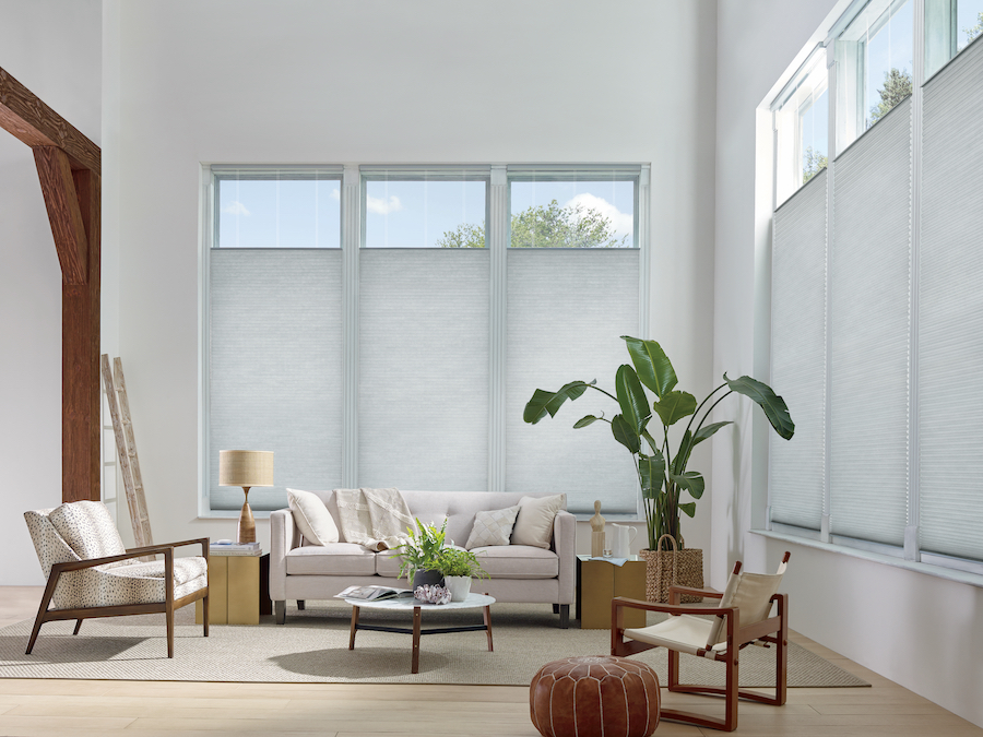 living room in Austin TX with top down cellular shades 