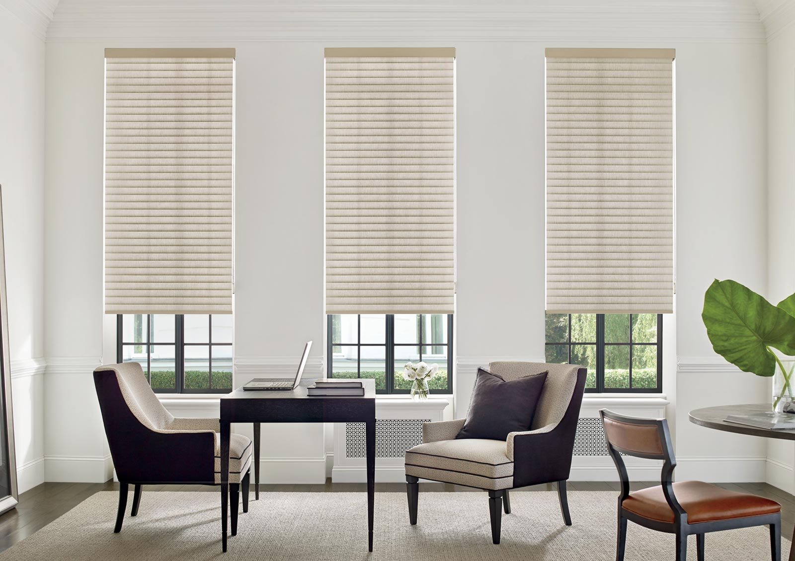 sonnette cellular roller shades in home office in Austin TX