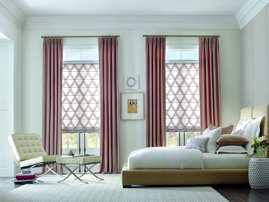 Hunter Douglas blinds shades and drapery pink patterned roller shades