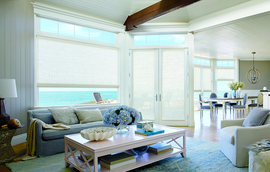 Woven wood shades on set of french doors.