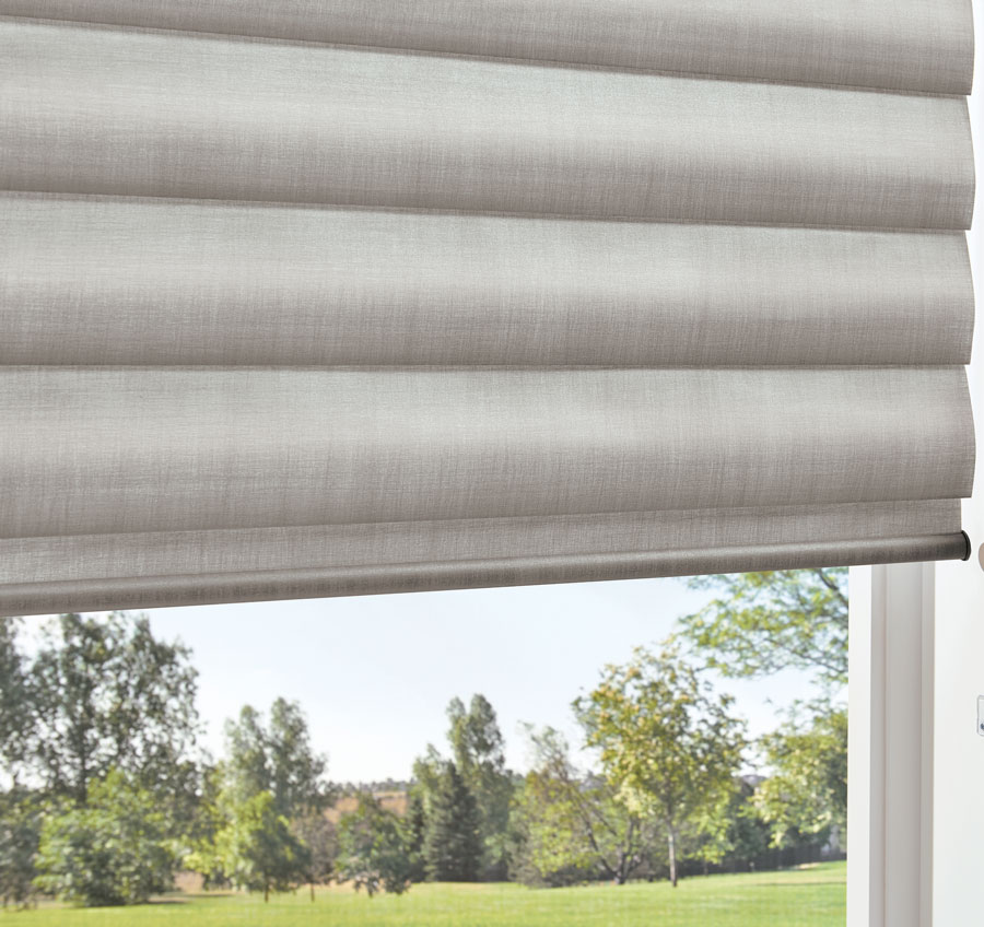 gray window shades in sleek brushed chrome in these fabrics make any room chic