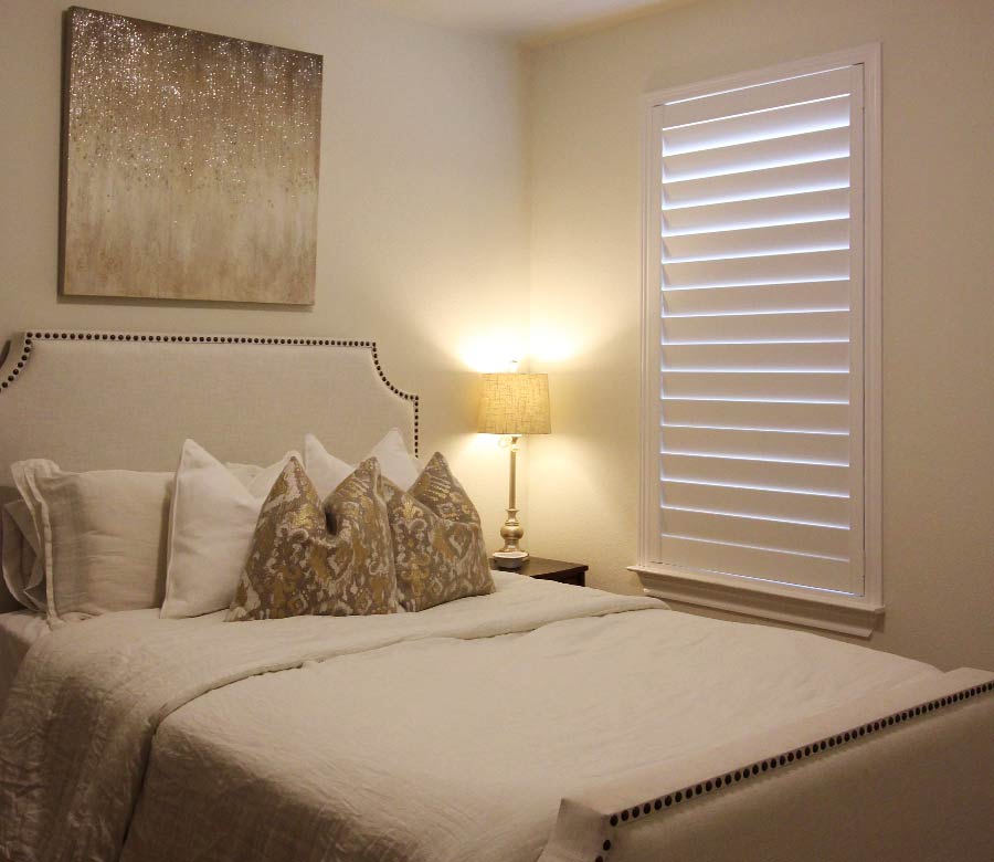 bedroom shutters in white for room darkening and energy efficiency austin, TX