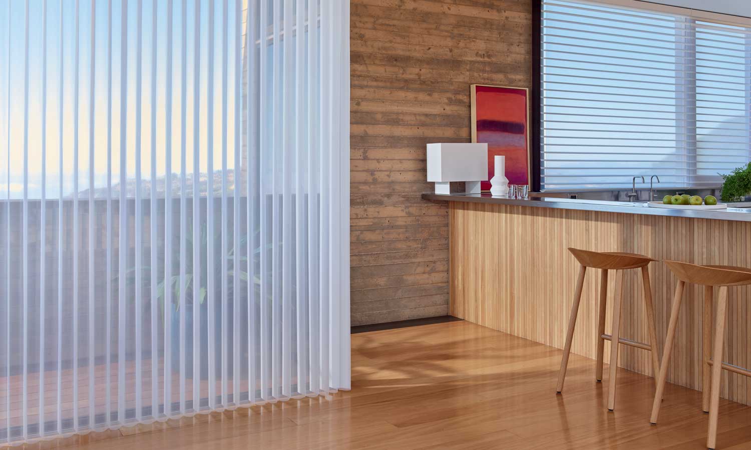 luminette privacy sheers in kitchen in Austin TX home