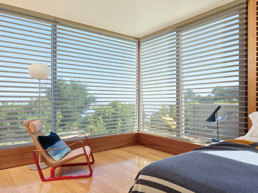 living room with corner window sheers