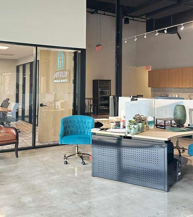 consultation and desk area for austin window fashions showroom