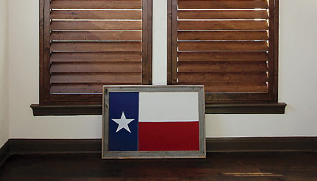 texas made shutters with Texas flag art