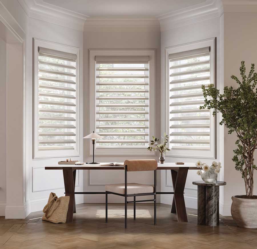 home office with pirouette smart shades