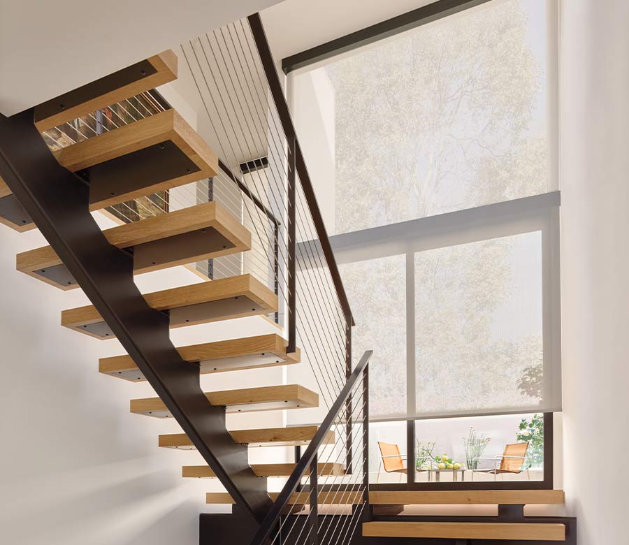 solar shades for windows in stairwell