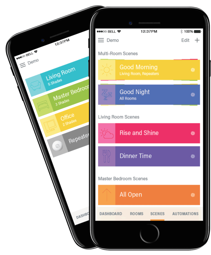 smart phone app in Austin TX home for motorized blinds
