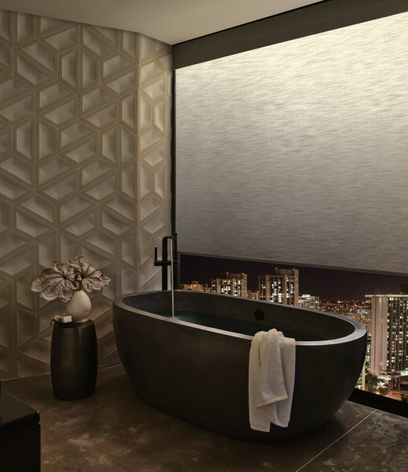 Aura Illuminated Shades in dark tone bathroo Austin TX