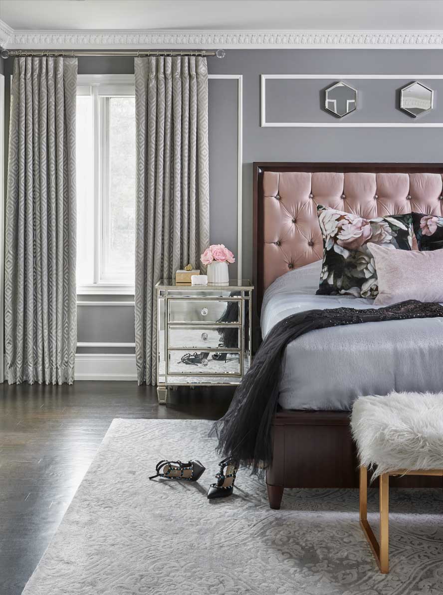 grey and soft pink modern bedroom austin tx