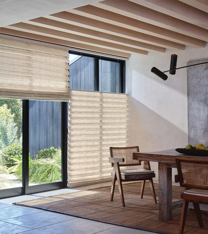 top-down-bottom-up-vignette-roman-window-treatments-austin-window-fashions dining room beige top down bottom up shades