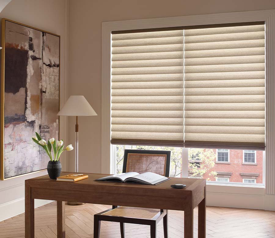 vignette-home-office-roman-shades-hunter-douglas-austin-window-fashions Vignette Modern Roman shades motorized roman shades in home office