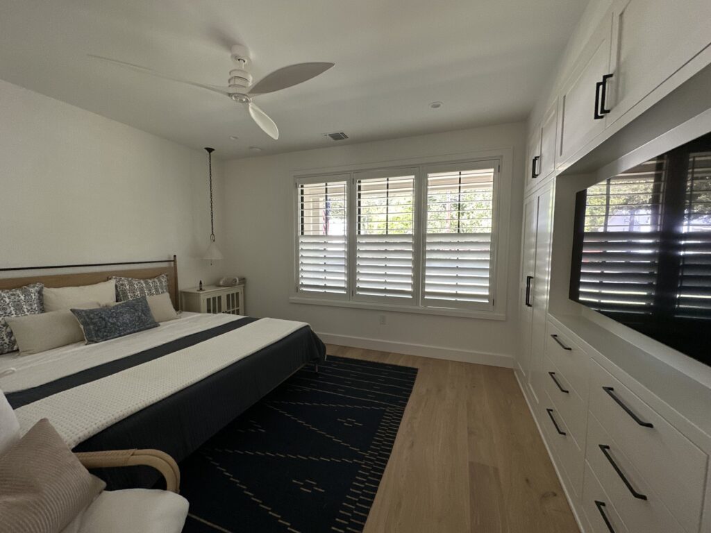 bedroom with plantation shutters