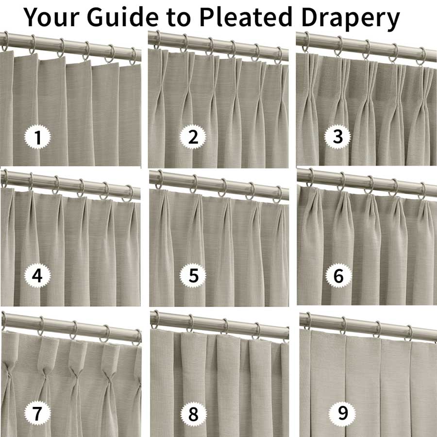 pleated drapery guide of different styles
